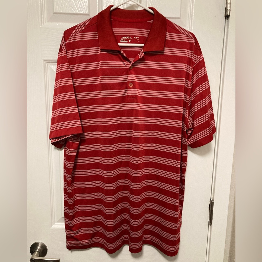 •Nike Golf Red Striped Dri Fit X-Large Short Sleeve Polo Shirt #M